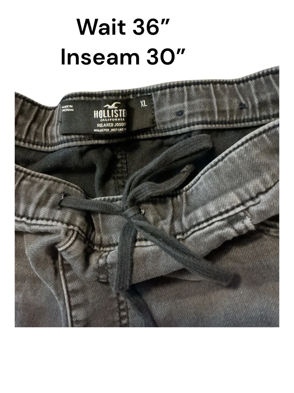 Hollister Men's Relaxed Elastic-Waist Jeans - Charcoal